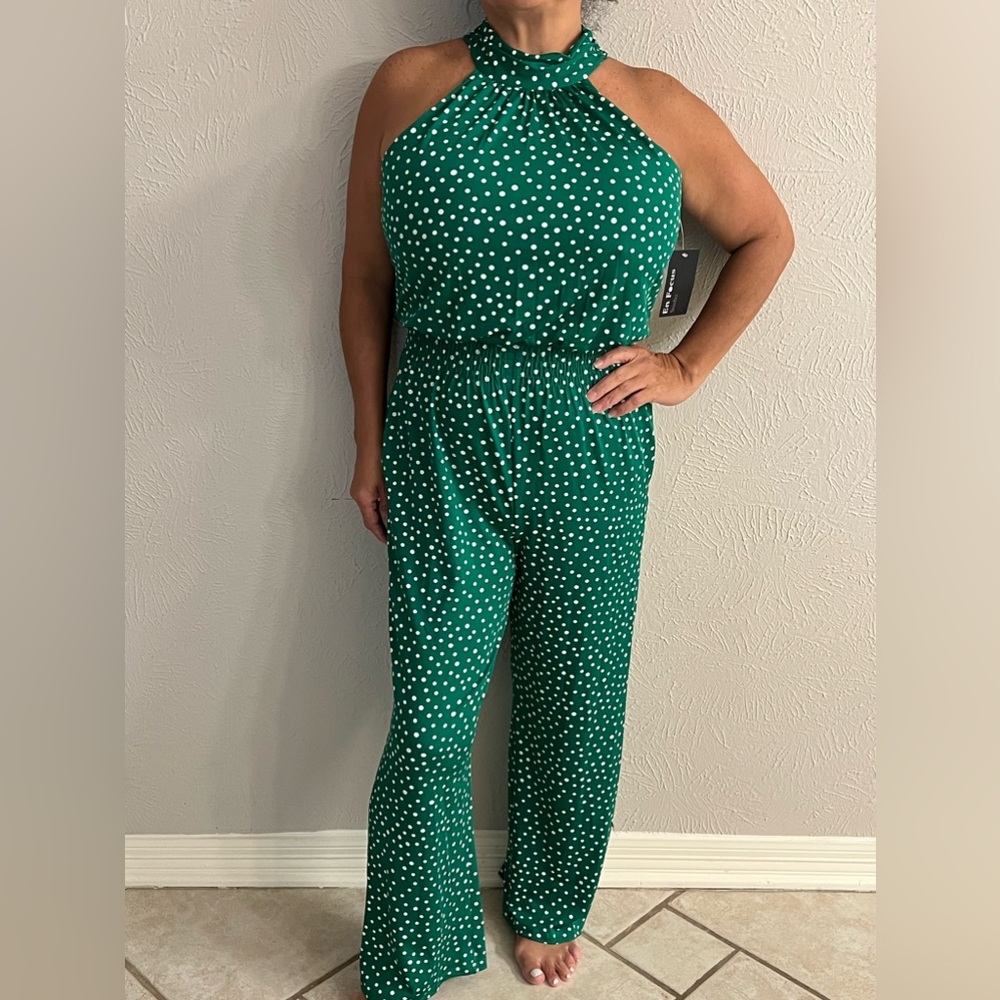 Polka Dot Print green Jumpsuit Unused